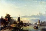 Boats On A Dutch Canal by Jan Jacob Coenraad Spohler